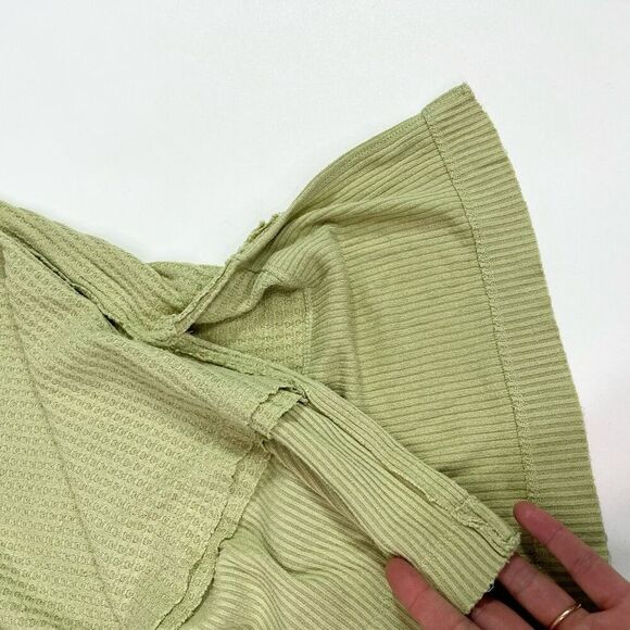 Free People Shirt Womens Small Waffle Knit long Sleeve Green Oversized Tunic - Picture 5 of 10